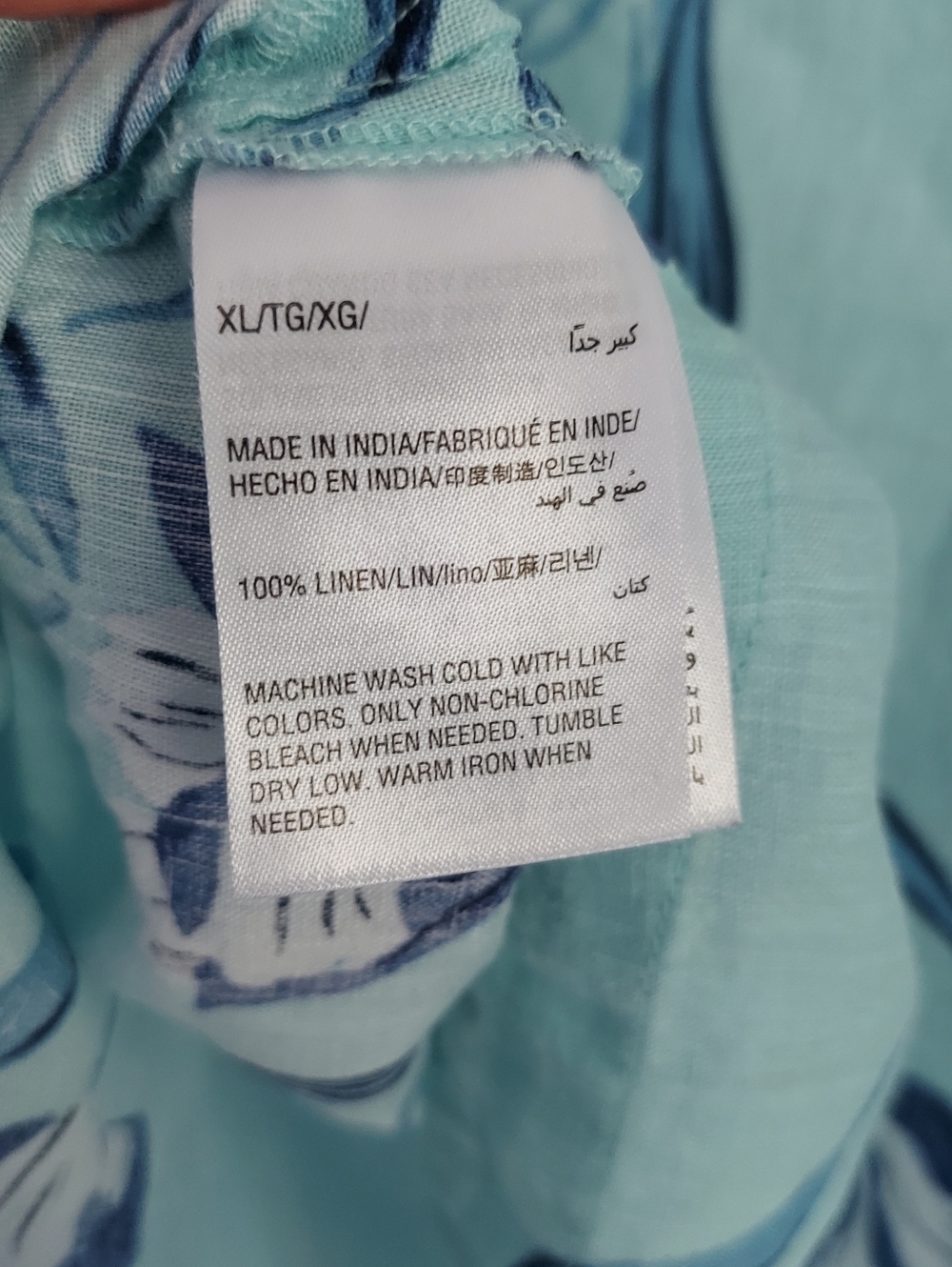 Charter Club Linen Blue Floral Blouse 3/4 Ruffle Bell Sleeve XL Coastal Grandma - Picture 4 of 7